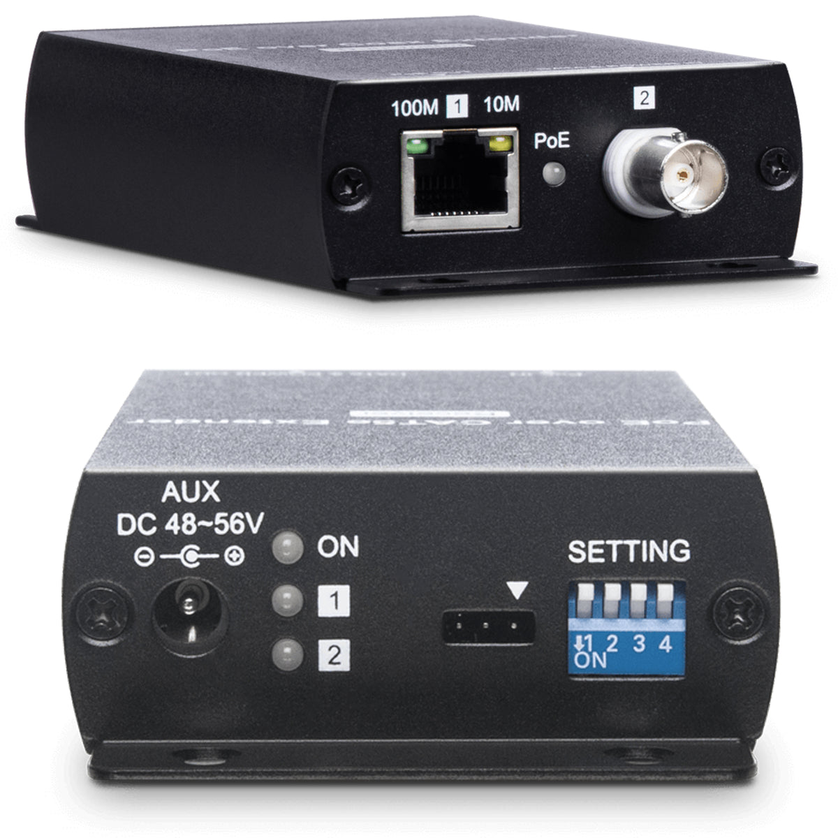 PoE Over Coax Extender Kit – 802.3af/at/bt Compatible, RG59/RG6, 10/100Mbps, Up to 500m at 100Mbps / 800m at 10Mbps – IP09CPK