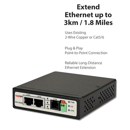 GigaPort VDSL2 Ethernet Extender Kit (2 Units Included) - Extend LAN up to 3km / 1.8 mi Over 2-Wire Copper | Ethernet Over Phone Line or Cat5/6 (NV-202GEKIT)